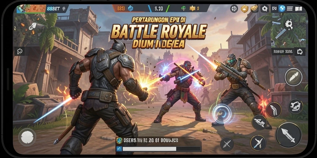 Screenshot utama 188BET menampilkan aksi seru dalam arena Battle Royale.
