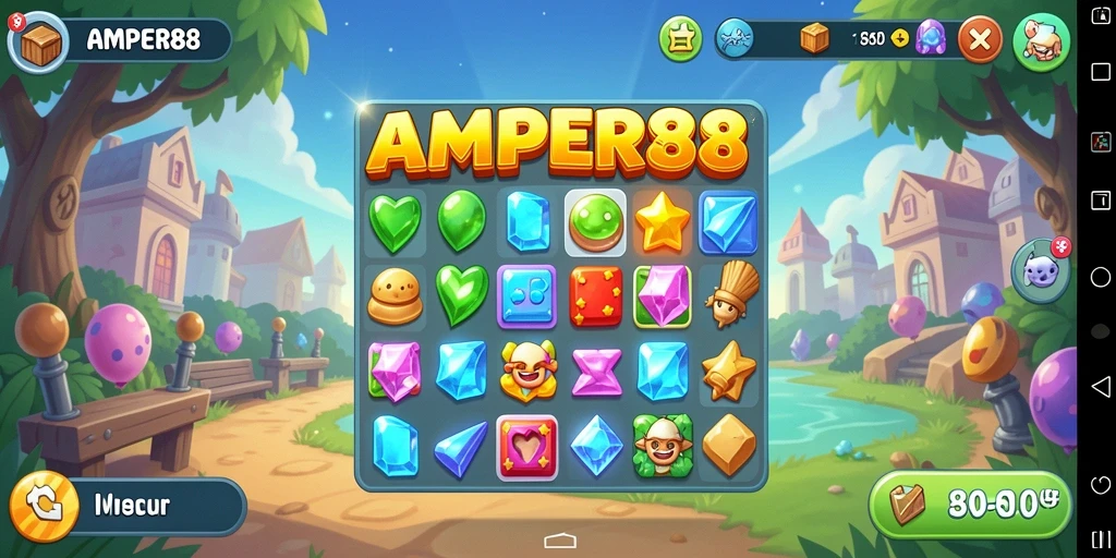 Tampilan gameplay seru dari AMPER88 dengan elemen warna-warni.