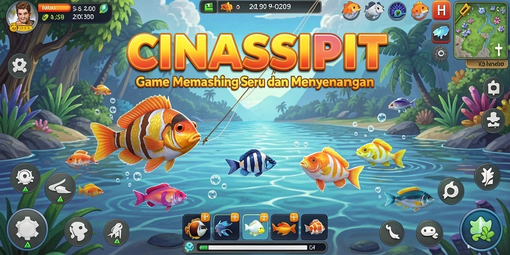 Screenshot utama CINASIPIT menampilkan suasana memancing yang mendebarkan.