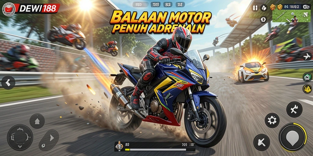 Tampilan gameplay mendebarkan dalam balapan motor di DEWI188.