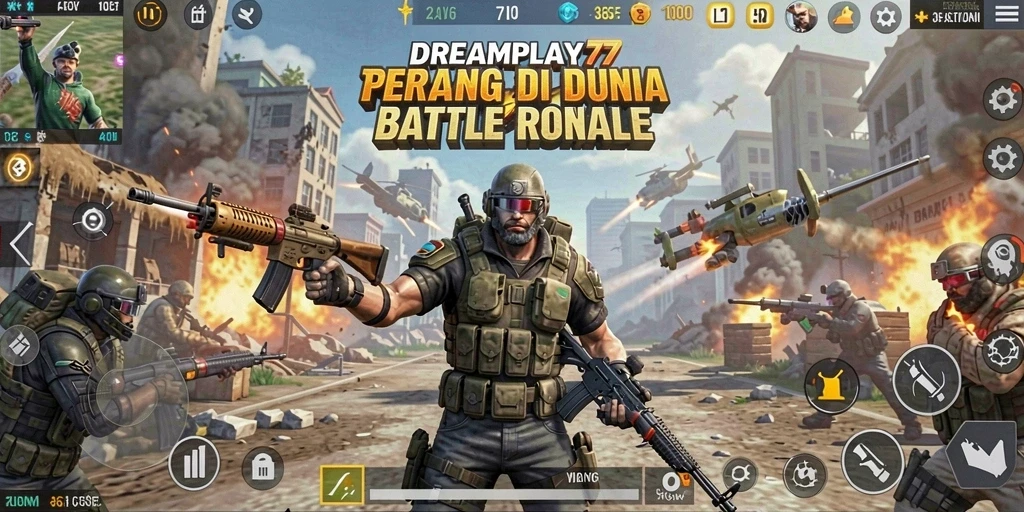Tampilan gameplay seru di <strong>DREAMPLAY77</strong> dengan aksi Battle Royale yang menegangkan.