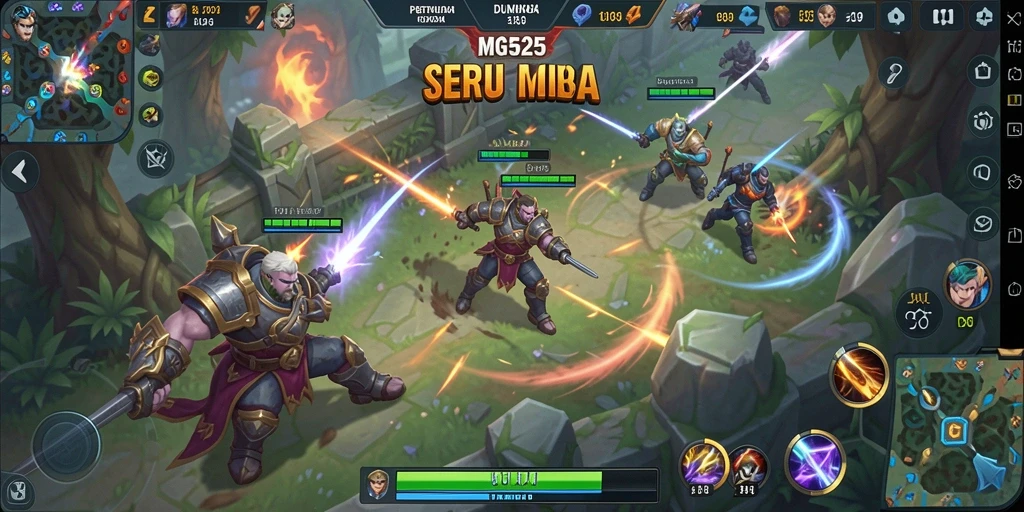 Gameplay seru dalam MG525 dengan pertarungan MOBA yang intens.