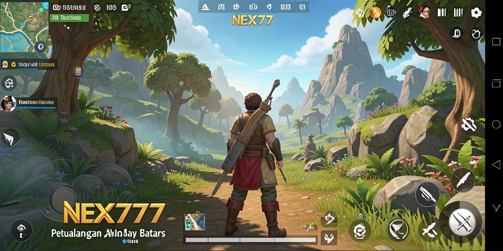Tampilan gameplay NEX777 menunjukkan kebebasan eksplorasi di dunia terbuka.