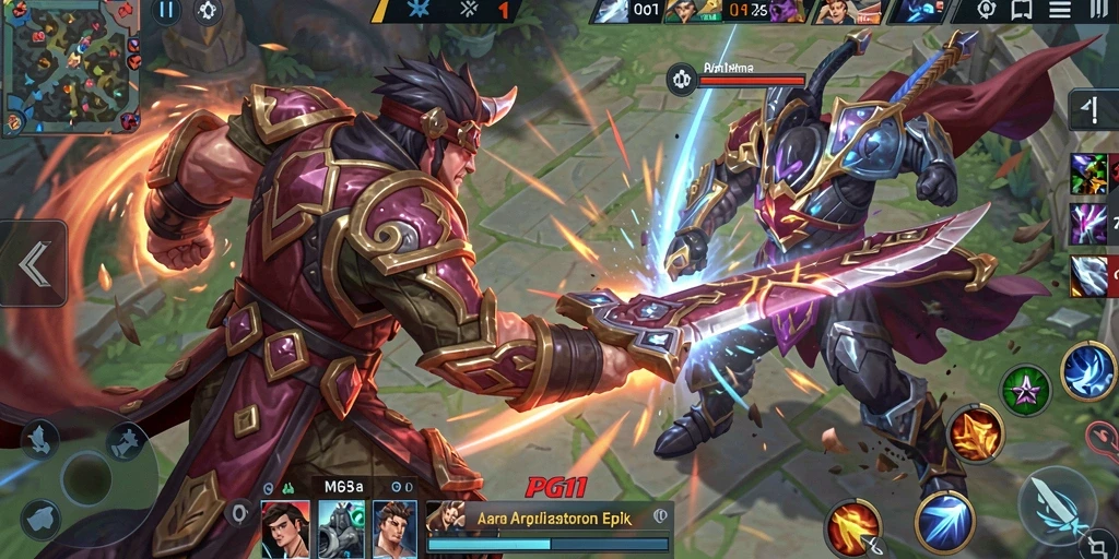 Tampilan screenshot PG11 menunjukkan aksi pertarungan intens di arena MOBA.