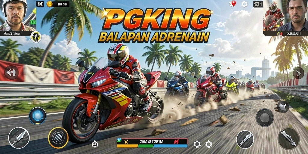 Gameplay mendebarkan PGKING saat balapan motor di trek yang penuh tantangan.